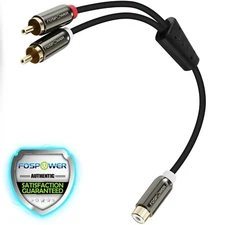 FosPower 8" 2RCA Male to 1RCA Female Stereo Audio Gold Adapter Cable Cord Plug