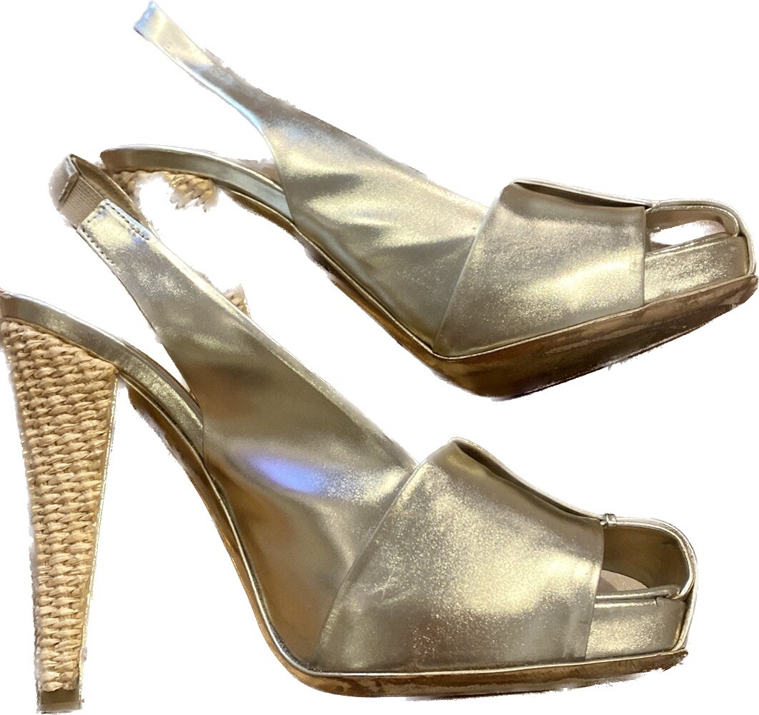 FAVOLOSI SANDALI YVES SAINT LAURENT PELLE ORO CON SCHIENALE UNICI 36 5