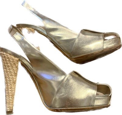 YVES SAINT LAURENT FABULOUS GOLD LEATHER SANDALS WITH SLING BACK, UNIQUE 36.5