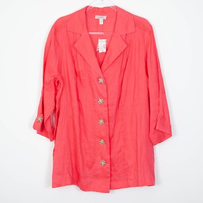 NWT Dress Barn Womens Button Down Linen Shirt Size 22/24 3X Roll Tab Sleeves