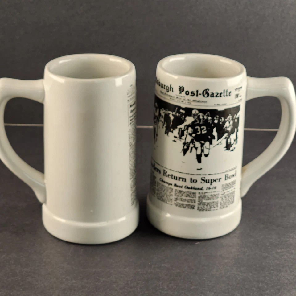 Two Ceramic Mugs Pittsburgh Gazette Steelers Return To Super Bowl Vintage 1976 - Image 4 of 4