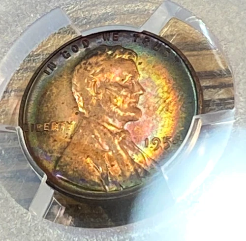 1954 Lincoln Cent PCGS Unc. Details Super Toning New Slab CHRC