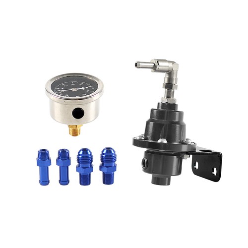 Aluminum 0-160 Psi Adjustable Fuel Pressure Regulator+Kpa Oil Gauge Kit Black - Picture 8 of 10