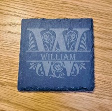 Personalised Slate Coaster, Monogram Initial with Any Name 100mm COFFEE TEA