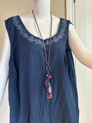 NEW WITH TAG JACLYN SMITH 3X SLEEVELESS TOP BLUE BEADS EMBROIDERY PLUS CAMISOLE