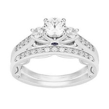 1Ct White Round Cut CZ Three Stone Bridal Wedding Ring Set 925 Sterling Silver