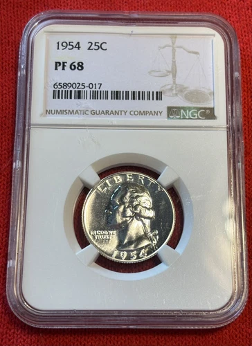 1954 Proof Washington Quarter NGC PF68 Brilliant Gem