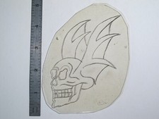 vtg 1960s 1970s Tattoo acetate stencil Dragon Wing Skull signed SK4