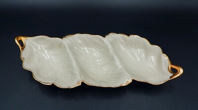 Lenox Tripoli Leaf Three Section Serving Dish Platter 24K Gold Trim Relish USA