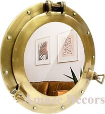 12" Large Porthole Mirror, Antique Brass Finish, Nautical Wall Decor, Port Hole