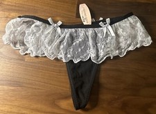 Basic Universal Vtg S String Thong Panties NWT Skirted Lace Second Skin Bows