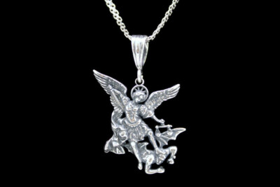 St. Michael Erzengel Anhänger mit Halskette .925 Silber Kette NEU