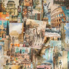 30Pcs Vintage City Travel Material Paper Junk Journal Craft Scrapbooking Collage