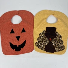 Handmade Halloween Jack O Lantern and Thanksgiving Turkey Baby/Toddler Bib