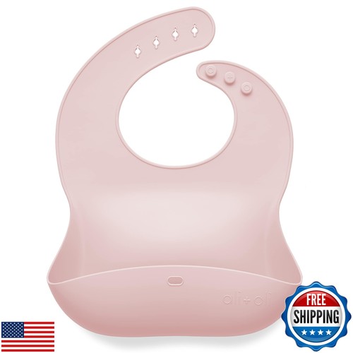 Ali+Oli Silicone Bib (True Pink) Waterproof Silicone Bibs for Babies and Todd