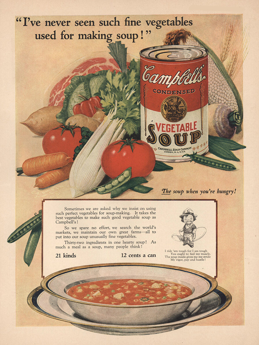 1925 Campbells Vegetable Soup: Never Seen Such Fine Food Vintage