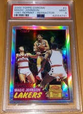 Pop 2💎2000 Magic Johnson TOPPS CHROME 1981 RETRO REPRINT REFRACTOR 3 gold PSA 9