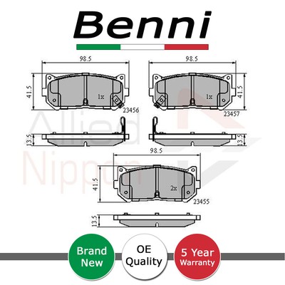 Brake Pads Set Rear Benni Fits Kia Carens 2000-2007 1.5 1.6 1.8 2.0 CRDi