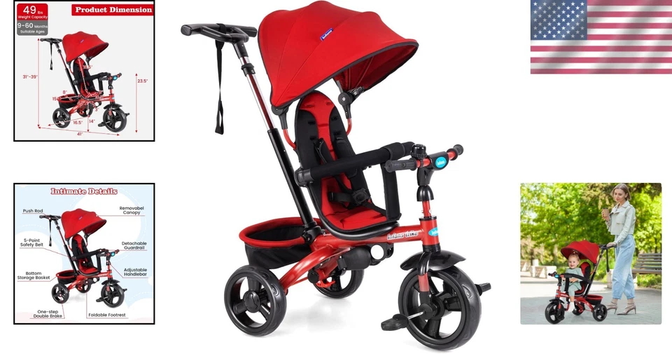 Triciclo infantil transformável - 6 em 1 com pedais bloqueáveis e corrimão destacável - Imagem 2 de 4