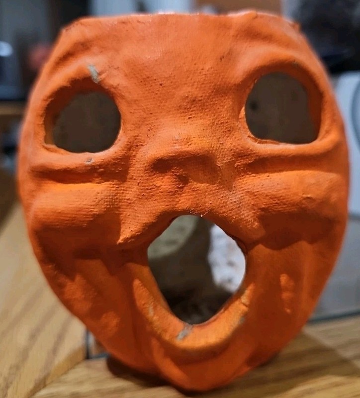 Vintage Halloween Paper Mache Jack O Lantern Pumpkin JOL  Choir Boy 4-1/2