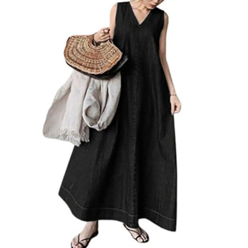 Baumwolle Damen Maxikleid locker ärmellos Trägerkleid weich A-Linie knöchellang L - Bild 20 von 24