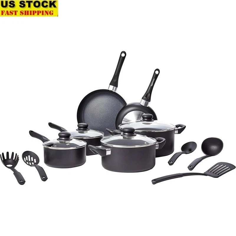 Nonstick Cookware Set 15 Pieces Kitchen Pots Pans Utensils Heat Distribution New