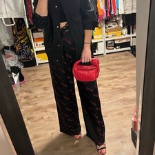 Balenciaga Red Embroidered Diagonal Logo Paja...