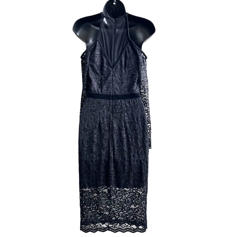 Express Lace Velvet Black Gothic Grunge Dress Off Shoulder Long Sleeve Size 2 - Image 4 of 4