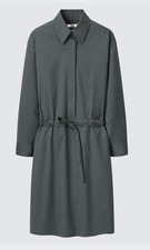 UNIQLO U Women’s Drawstring Long Sleeve Shirt Dress Dark Green Size L Minimalist