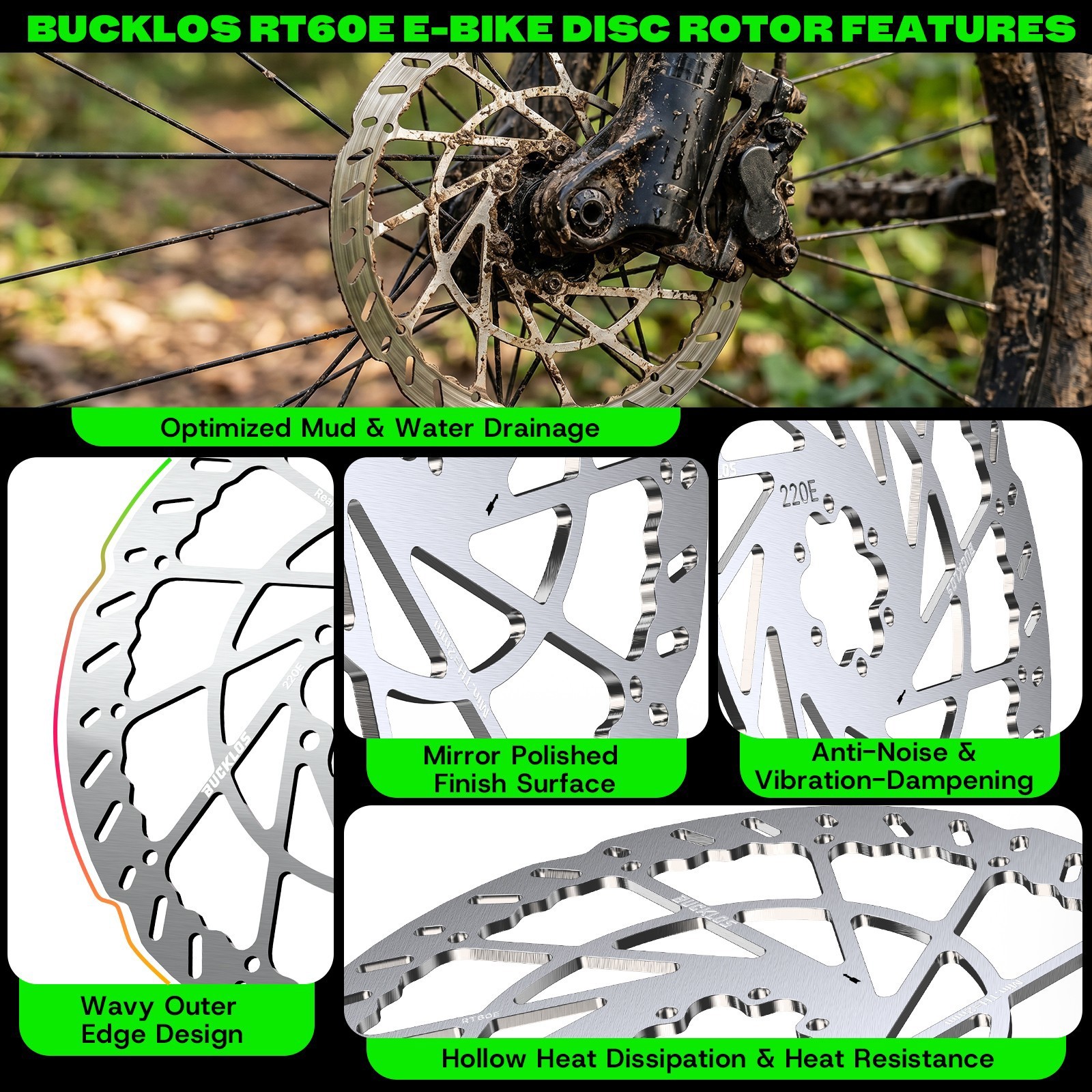 Disco freno anteriore/posteriore bici elettrica BUCKLOS 2PC 160mm 2.3mm 6 viti per Shimano foto 5