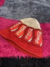 CROCHETED Vintage BUCKET HAT Made With COCA-COLA CANS 70-80s Adult Size