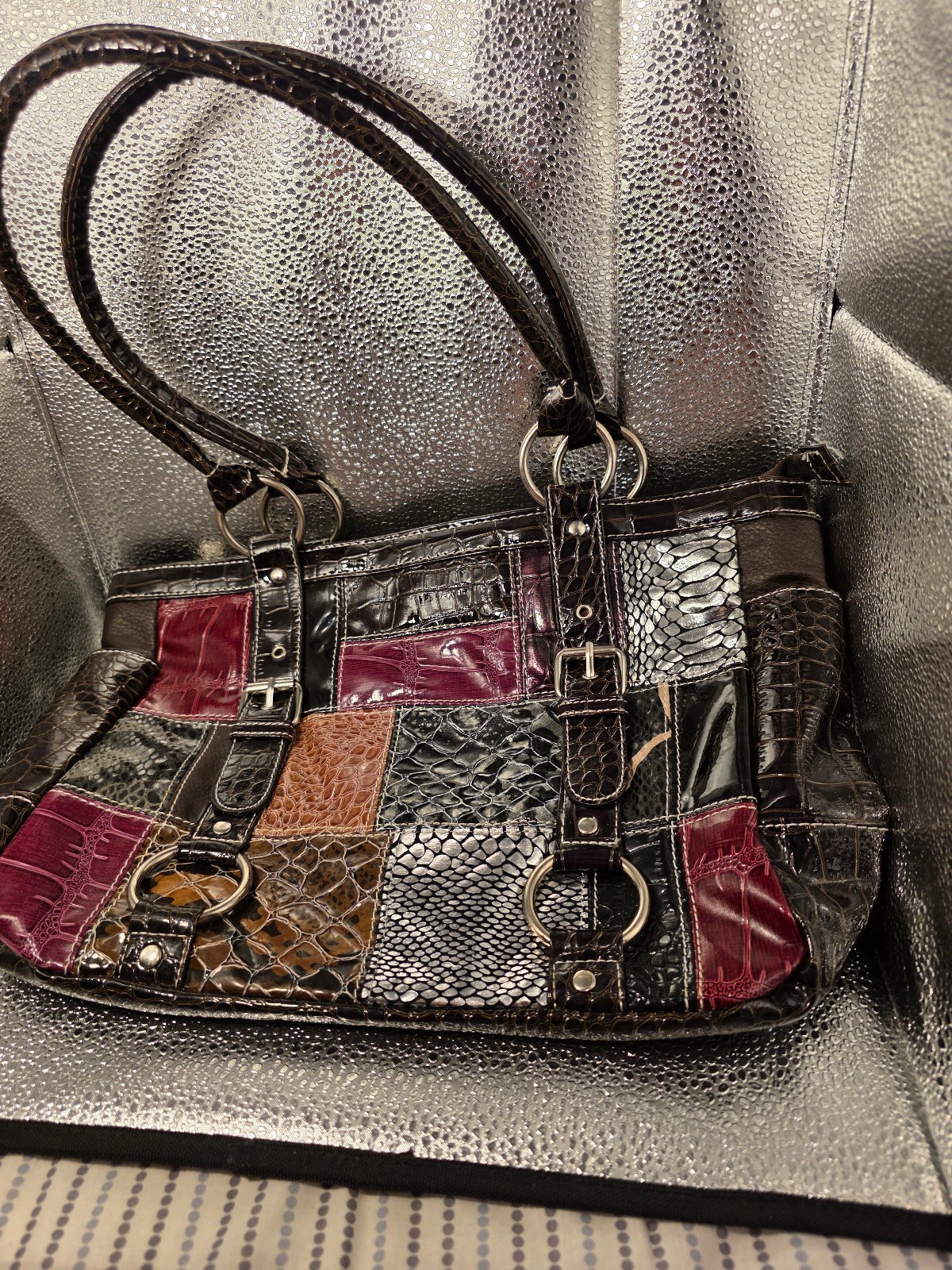 Multicolor Patchwork Tote Bag With AnAlligator/Sn… - image 15