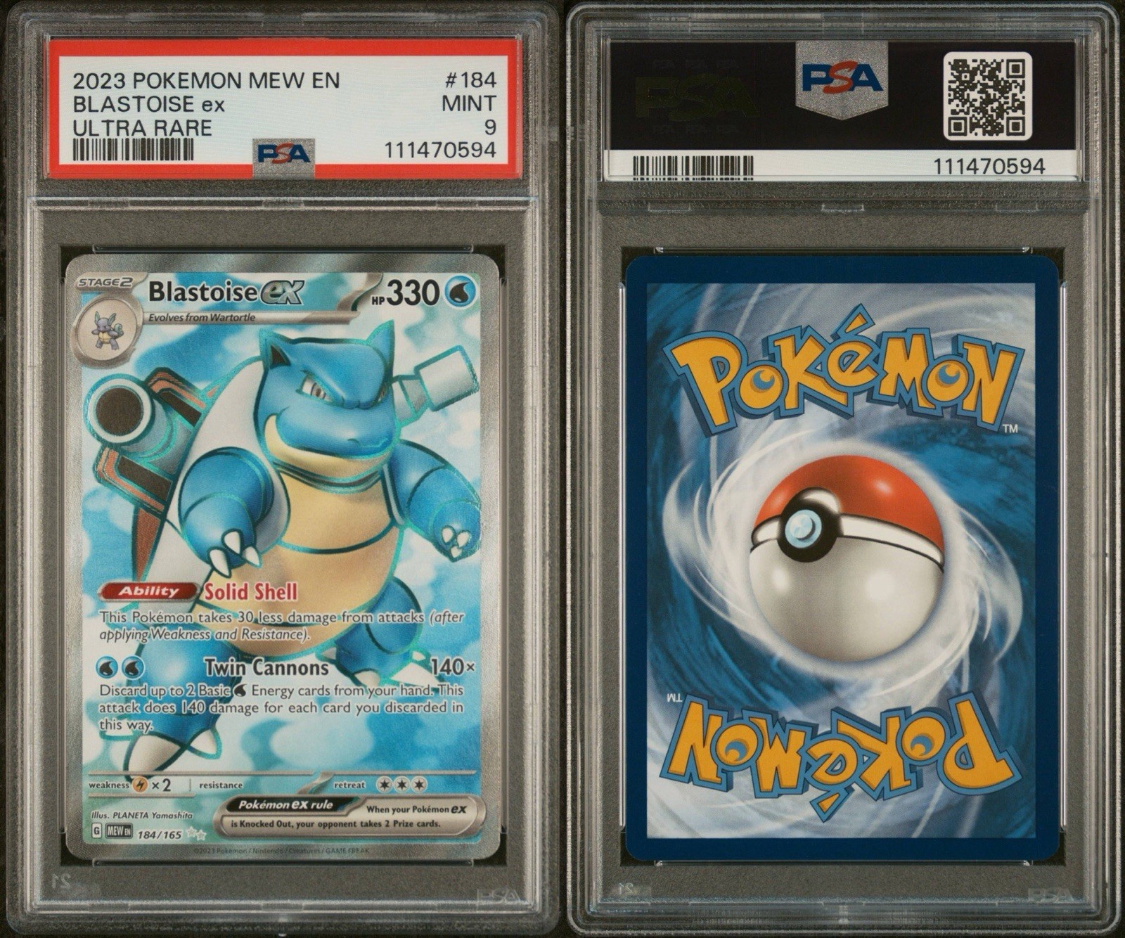 2023 POKEMON MEW EN-151 ULTRA RARE #184 BLASTOISE EX PSA 9