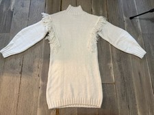Express cream sweater dress with fringe size S