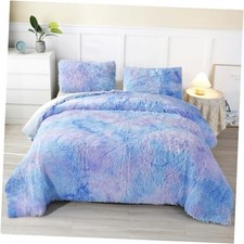 Faux Fur Comforter Set Size for Girls Kids Long Hair Shaggy Twin Purple Blue