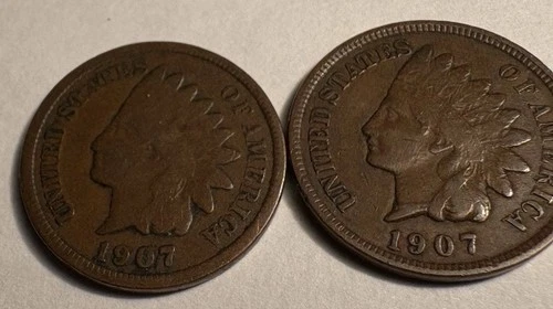 LOT OF TWO 1907 INDIAN HEAD PENNIES GOOD TO VERY GOOD CONDITION NICE COINS
