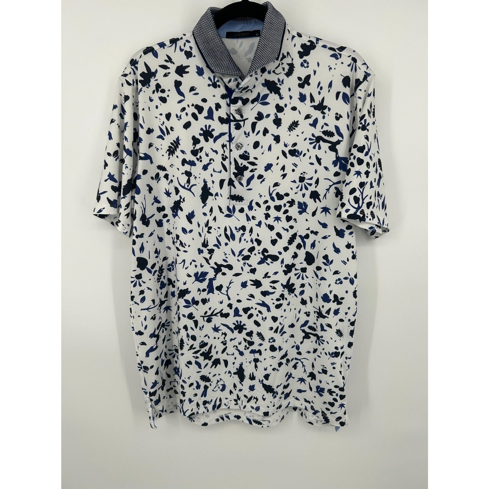 Greyson Golf Shirt Polo Wolf Forest Print Arctic White Men's M