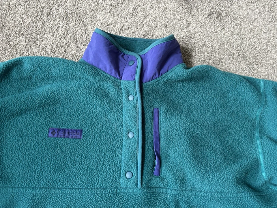 Pullover vintage Columbia Sportswear polar 1/4 a presión damas mujeres grande verde azulado Foto 4 de 4
