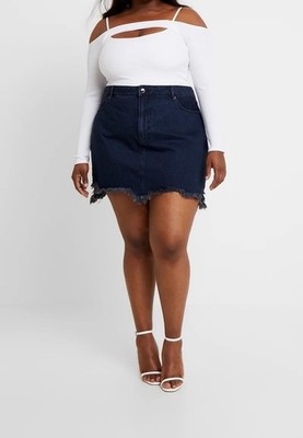 Good American Womens Denim Skirt Plus Size 20 Dark Wash Cotton Distressed Hem