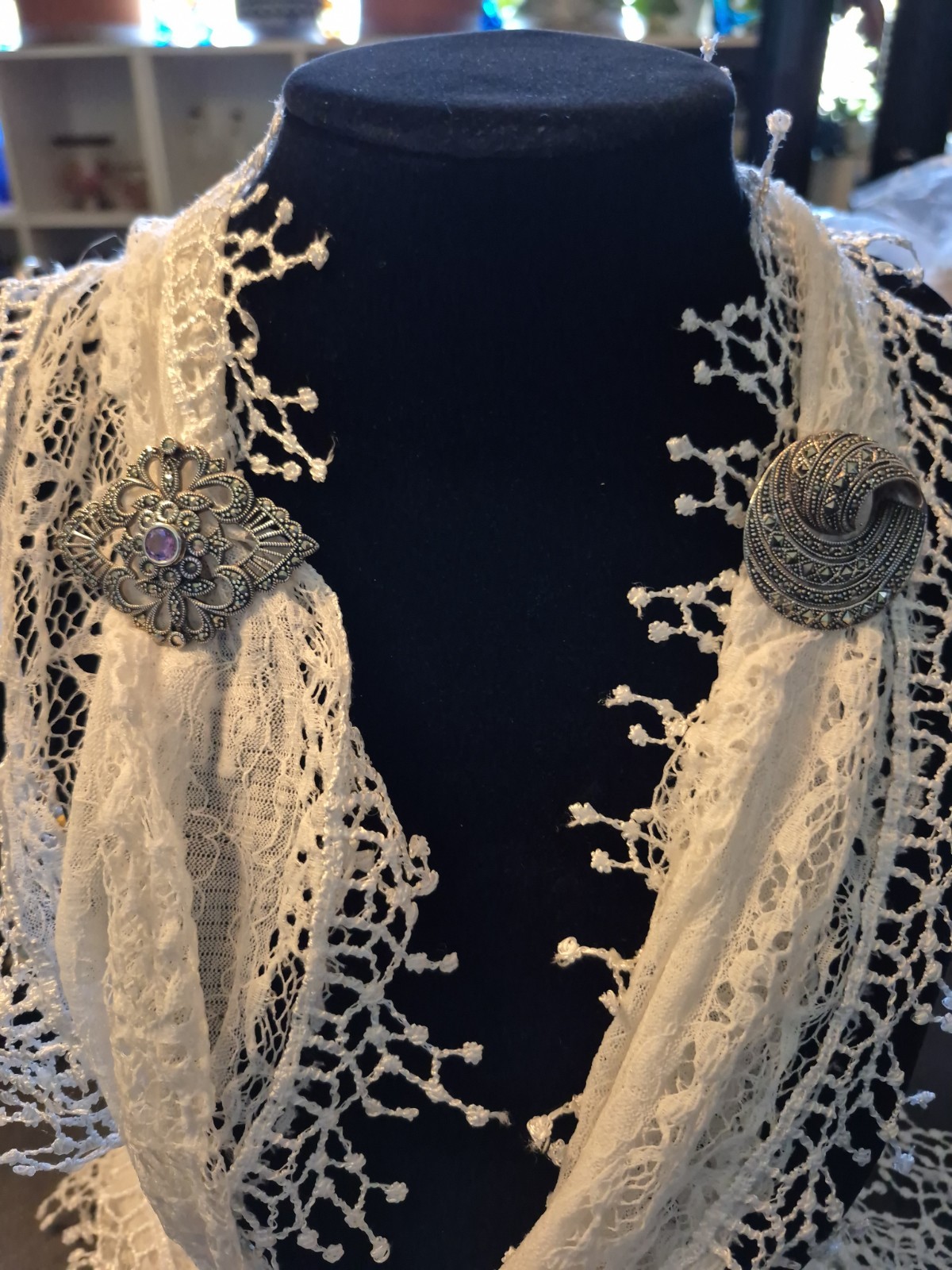 2 Antique Signed A925 Solid Sterling Silver & Gem… - image 3