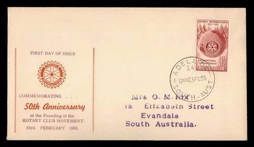 DR WHO 1955 AUSTRALIA FDC ROTARY INTERNATIONAL ANIV w30872