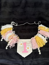 Year High Chair Garland Banner Flowers Pink And Yellow Daisy 1st Birthday Girl