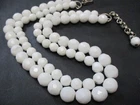 Vintage Heavy Multi 2 Strand  White Milk Glass Beaded  Necklace on Chains