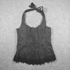Fredericks of Hollywood Black Lace Halter Corset Top Floral Damask 7005 Size 36