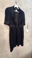 CHANEL Women Dress Vintage Coco Mark Silk 42 Black Wrap Jacket Coat VHTF Designe