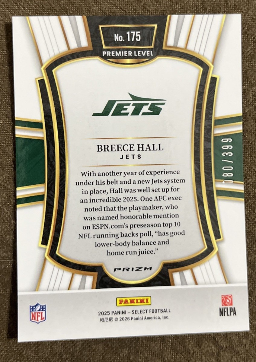 2025 Panini Select - Premier Level Breece Hall #175 Orange Shock