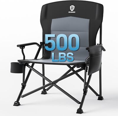 EVER ADVANCED Folding Adult Camping Chair 500lb Weight Capacity Black