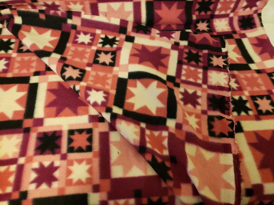 Polar Fleece Fabric Pink Print Stars Squares Quilt 1 3/4* yd - Image 2 of 3