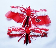 Red Organza Wedding/Prom Garter Set, Red/White Ribbons, Flower, 19-22", Vtg Fabr