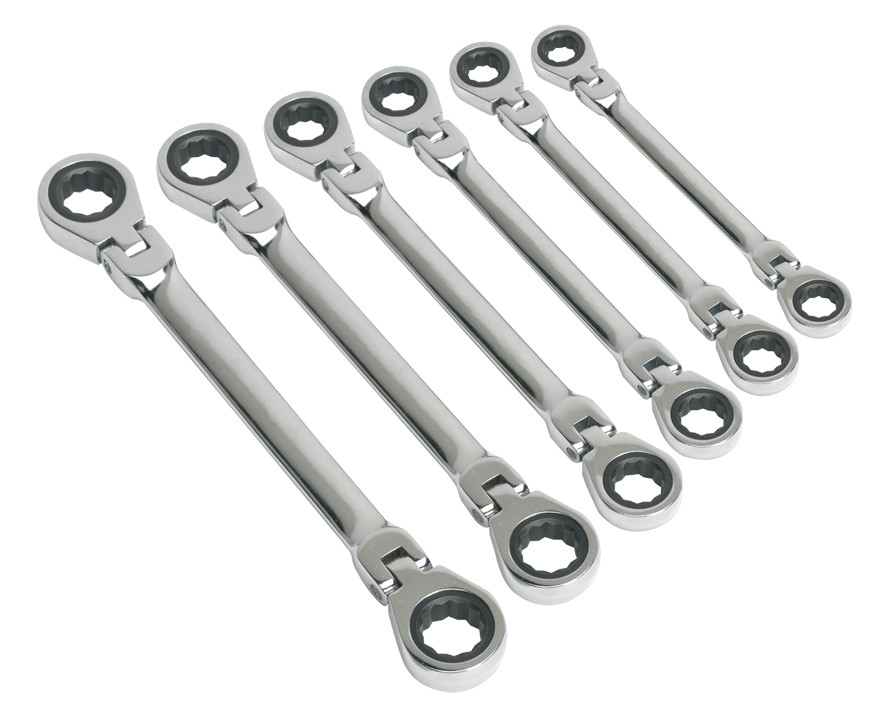 Sealey S0806 Flexi-Head Double End Ratchet Ring Spanner Set 6pc Metric
